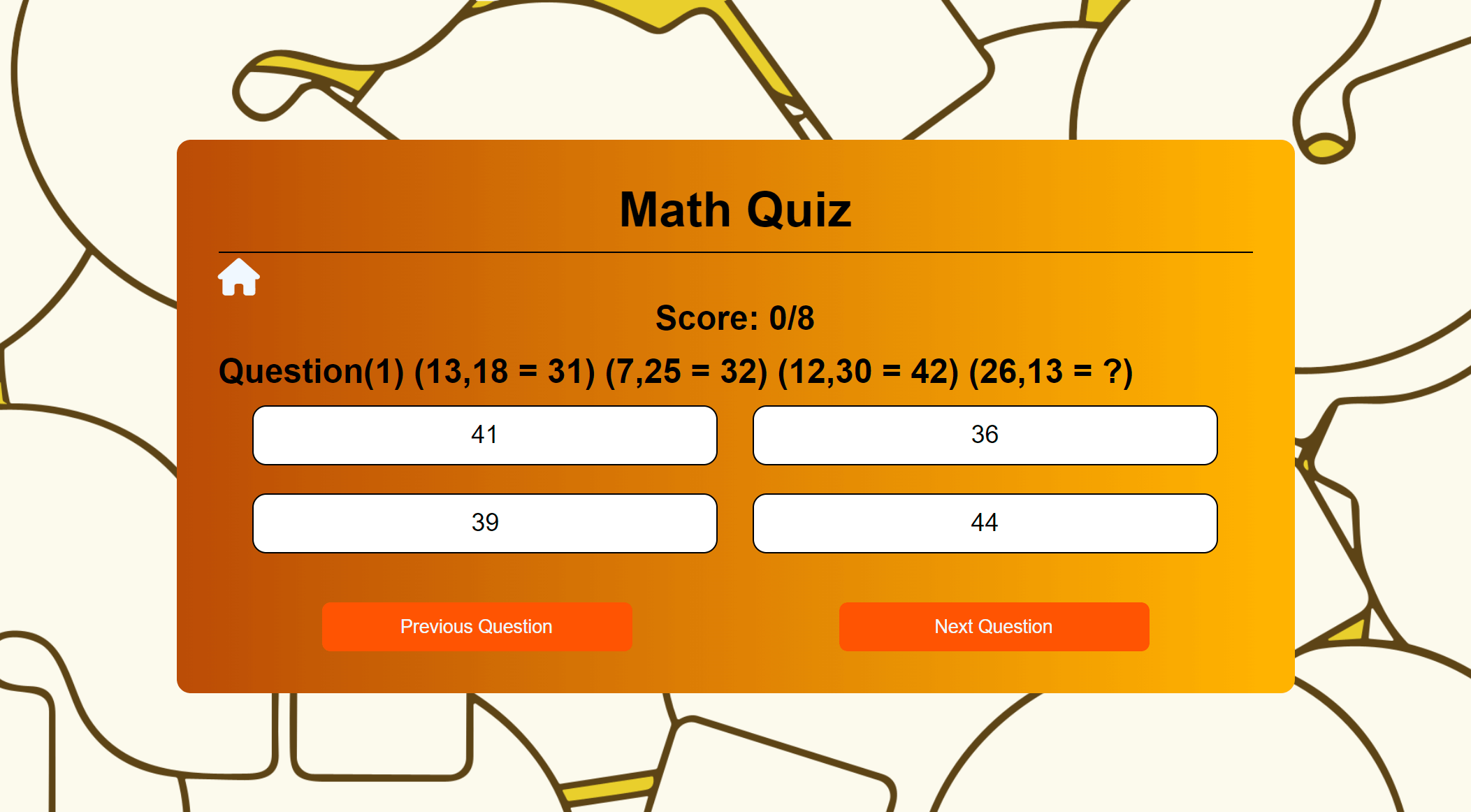 Quiz question interface